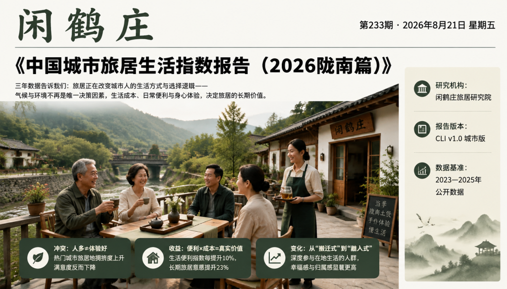 中国城市旅居生活指数报告（2026陇南篇）｜云南省旅游民宿行业协会、旅居康养