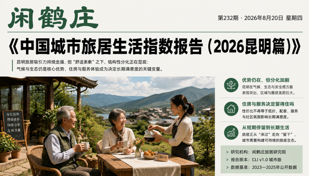 中国城市旅居生活指数报告（2026昆明篇）｜云南旅居、云南省旅游民宿行业协会
